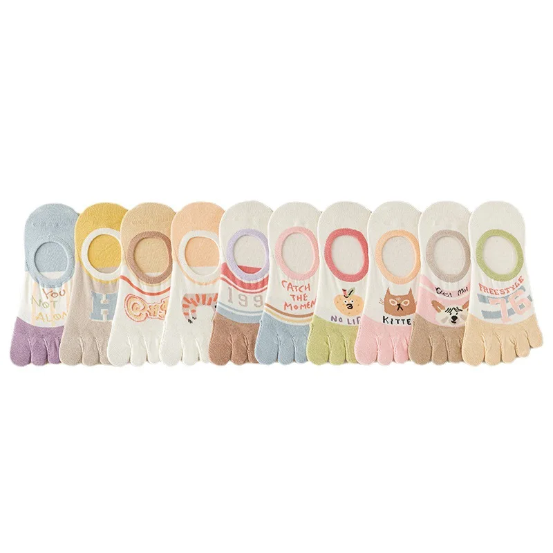 5 Finger Invisible Socks Female Women Summer Thin  Cotton Socks Cartoon Cute Socks Silicone Anti Slip Yoga Socks Split Toe Socks