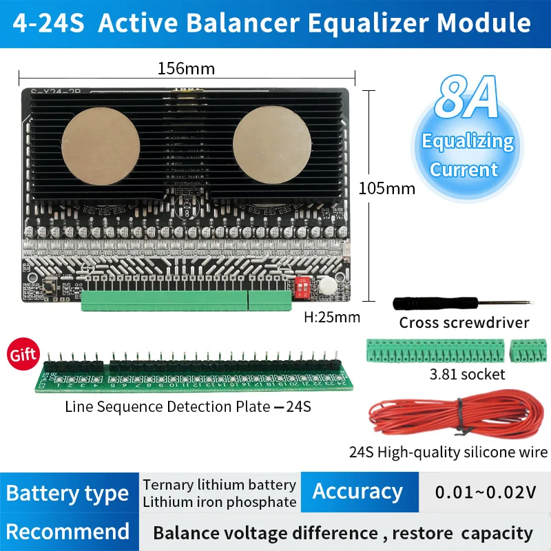 

4S~24S 5A 8A Active Balancer 12V 24V 36V 48V 60V 72V Battery Pack Equalizer for Lifepo4/Li-ion Battery Energy Capacitor