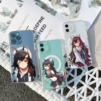 ookami mio hololive fox girl phone case transparent magsafe magnetic magnet for iphone 13 12 11 pro max mini wireless charging
