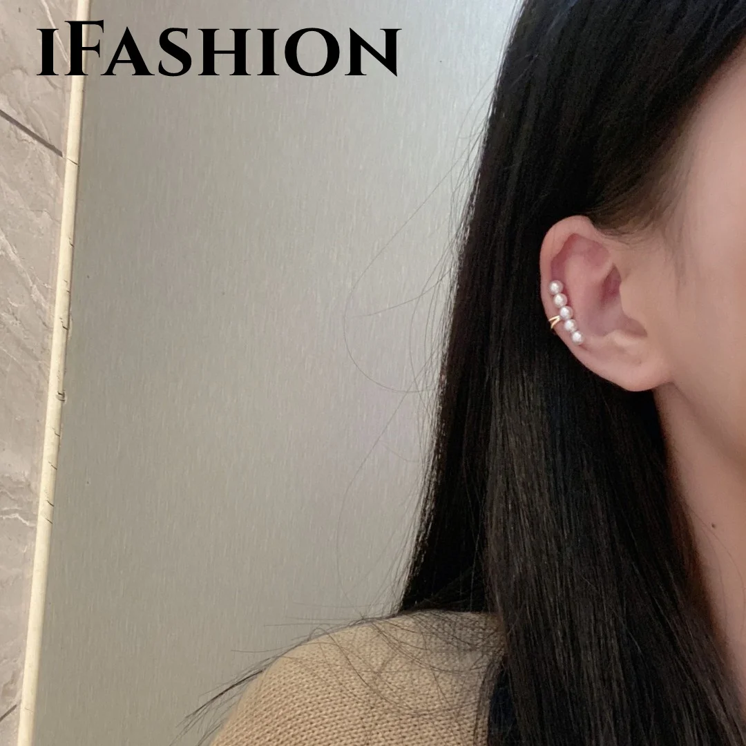 IFASHION зажим для ушей, ушной крючок, натуральный жемчуг, 18K Импортные ювелирные изделия из твердого желтого золота (AU750), Женская балансированн...