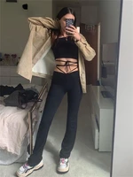 combinaison femme ropa aesthetic y2k clothes y2k punk high waist hollow bandage straight pants female high quality activity%c2%a0t