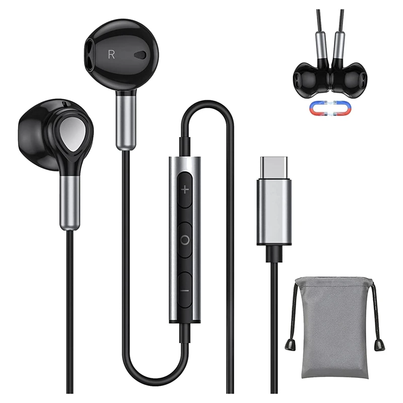 

USB C Headphones In-Ear Headset With Microphone And Volume Control For Samsung S22 S21 S20 FE A53