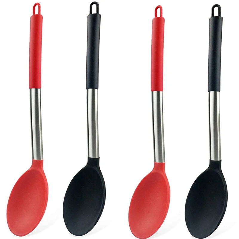 

Silicone Cooking Spoon Set Of 4 Non Stick Solid Basting Spoon Heat-Resistant Kitchen Utensils For Spoon