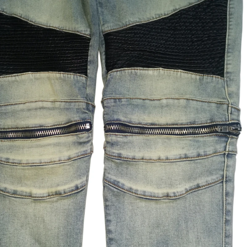 22ss Y2k Streetwear Fashion Jeans for Men Personality Pleated Stitching Zipper Decoration Jeans Men Pencil Pants Y2k Jeans