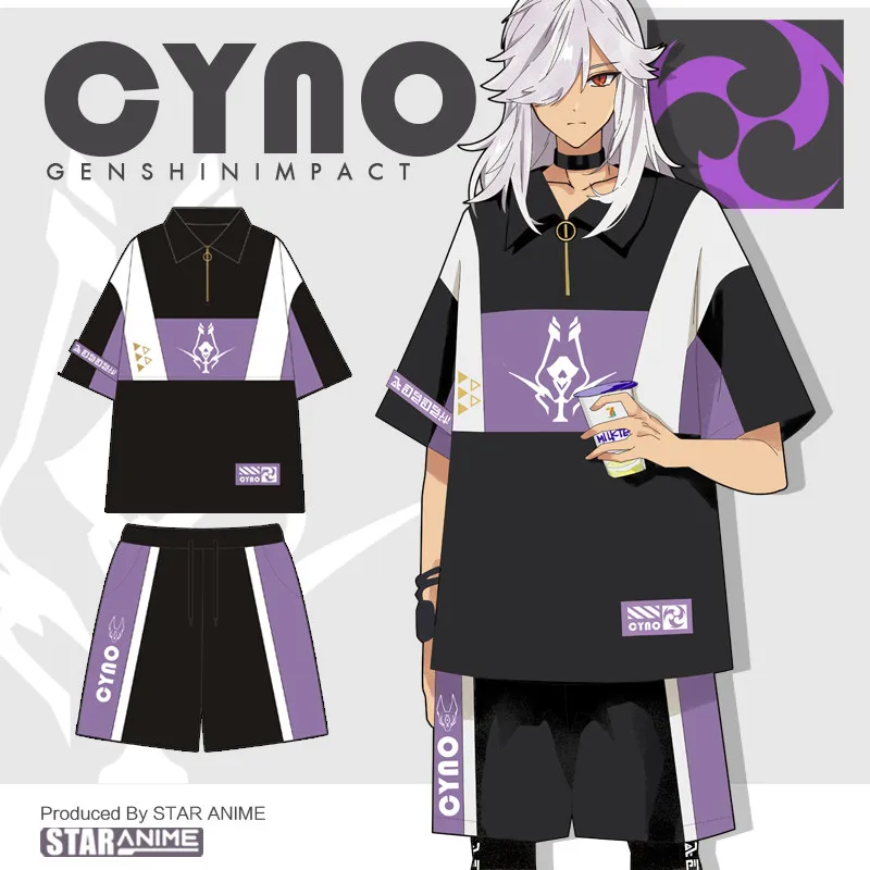 

Модная футболка-поло для косплея по мотивам игры аниме Genshin Impact Cyno, футболка с коротким рукавом, повседневный летний комплект для студентов