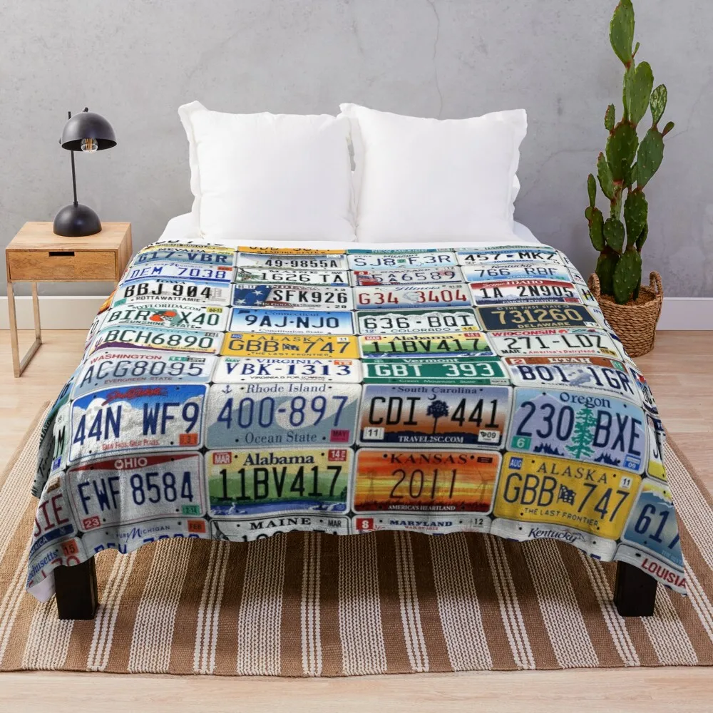 

Collage of All 50 License Plates of USA United States of America Throw Blanket Soft Big Blanket Beautiful Blankets