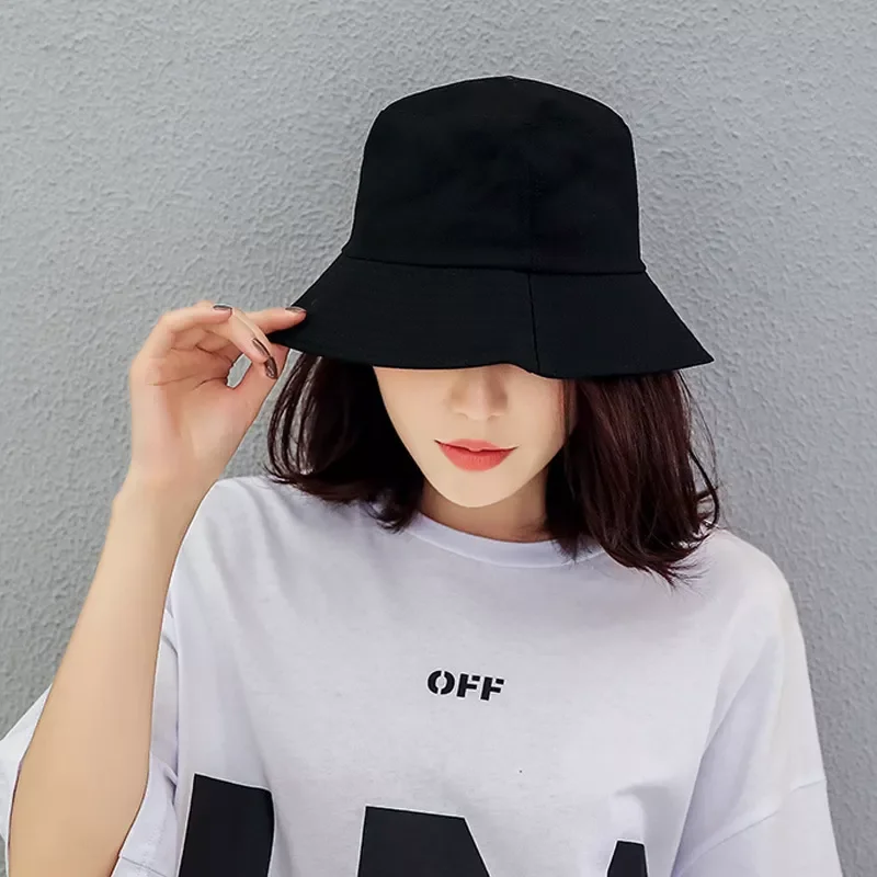 

Black White Solid Bucket Hat Unisex Bob Caps Hip Hop Gorros Men women Summer Panama Cap Beach Sun Fishing boonie Hat