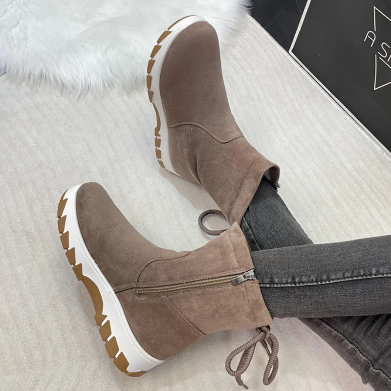 

Женские ботильоны на меху, с круглым носком, на платформе