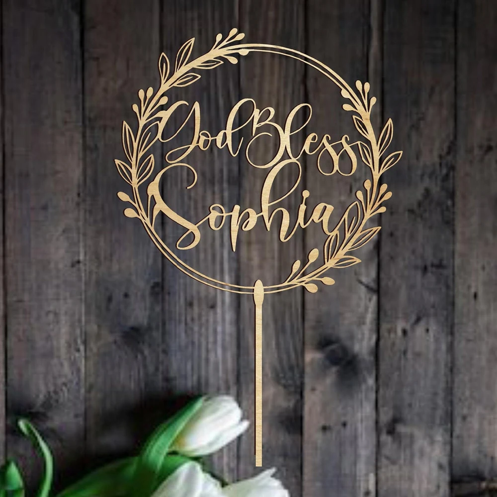 

Personalized God Bless Cake Topper First Communion Baby Baptism Cake Decor Custom Name Christening Cake Topper