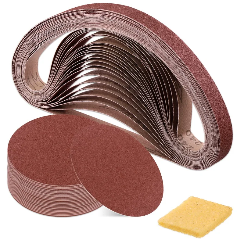 

BMDT-Sanding Belts And Sanding Discs Set 24Pcs 1 X 30 In Sanding Belts And 24Pcs Self Adhesive No-Hole Sticky Sanding Discs