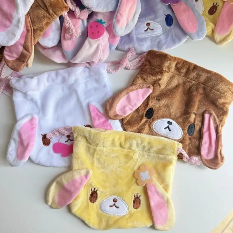 Фото Симпатичная косметичка Kawaii Sugarbunnies в виде кролика, большая вместительная сумка на шнурке, портативная сумка для хранения мелочей и косметики, подарок для друга №4