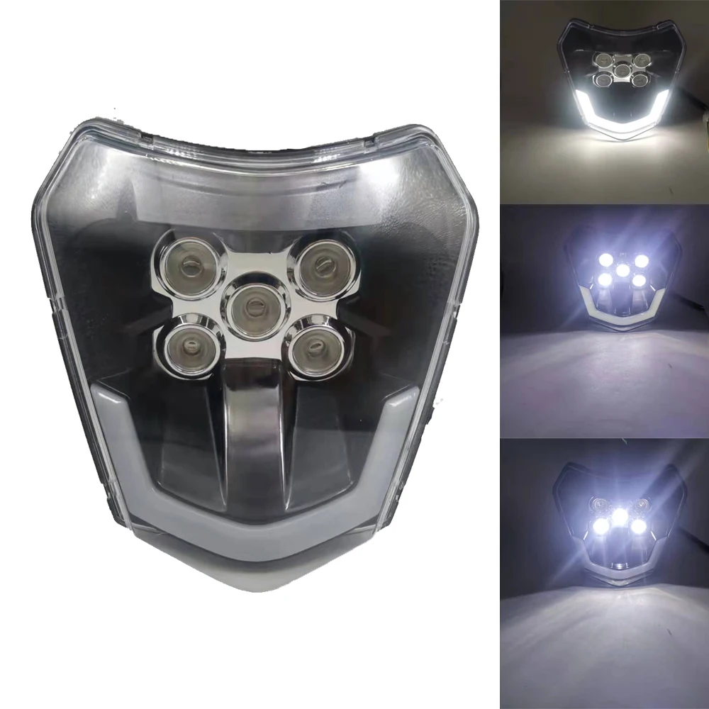 

Фара мотоциклетная со светодиодным проектором, Головной фонарь DRL Halo, Hi/Low Beam светодиодный ные фары для KTM Husqvarna XC SX SXF EXC внедорожного велосипе...