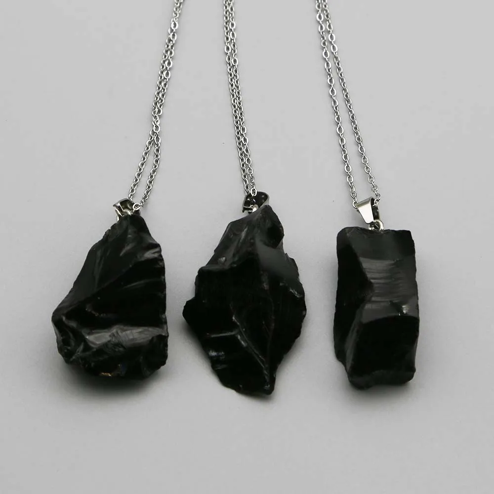 Нестандартный обсидиановый кулон из натуральной сырой руды, простое ожерелье-цепочка из нержавеющей стали Reiqi, модное Очаровательное украшение «сделай сам», оптовая продажа, 1 шт.