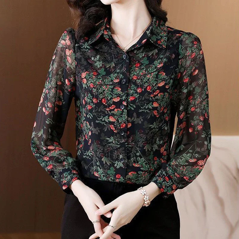 Женские винтажные рубашки на пуговицах с цветочным принтом элегантные блузки в