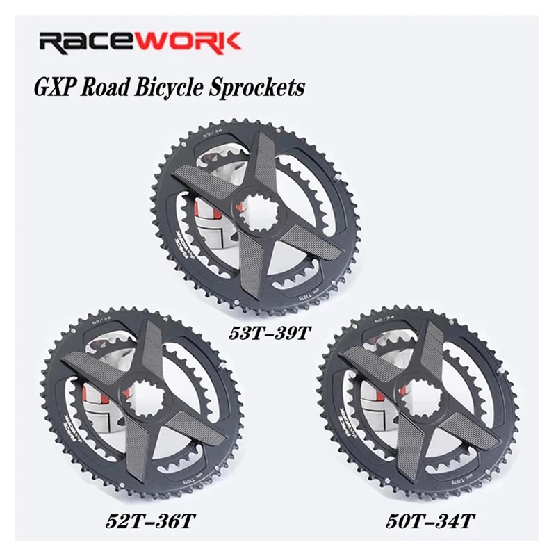

RACEWORK GXP MTB Road Bike Chainwheel 50-34T 52-36T 53-39T Chain Wheel Double Chainring Bicycle Crown 9/10/11/12 Speed Crankset