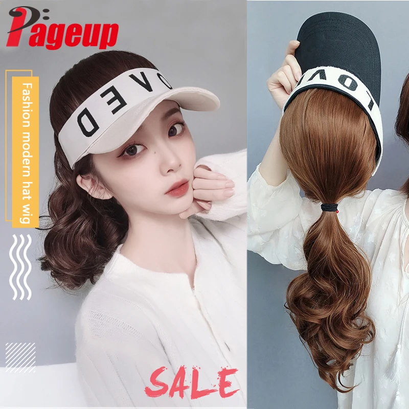 

Pageup Synthetic Wig Hat All-in-one Women's Spring And Summer Fashion Ponytail Baseball Cap Natural Curly Hair Sunshade Hat