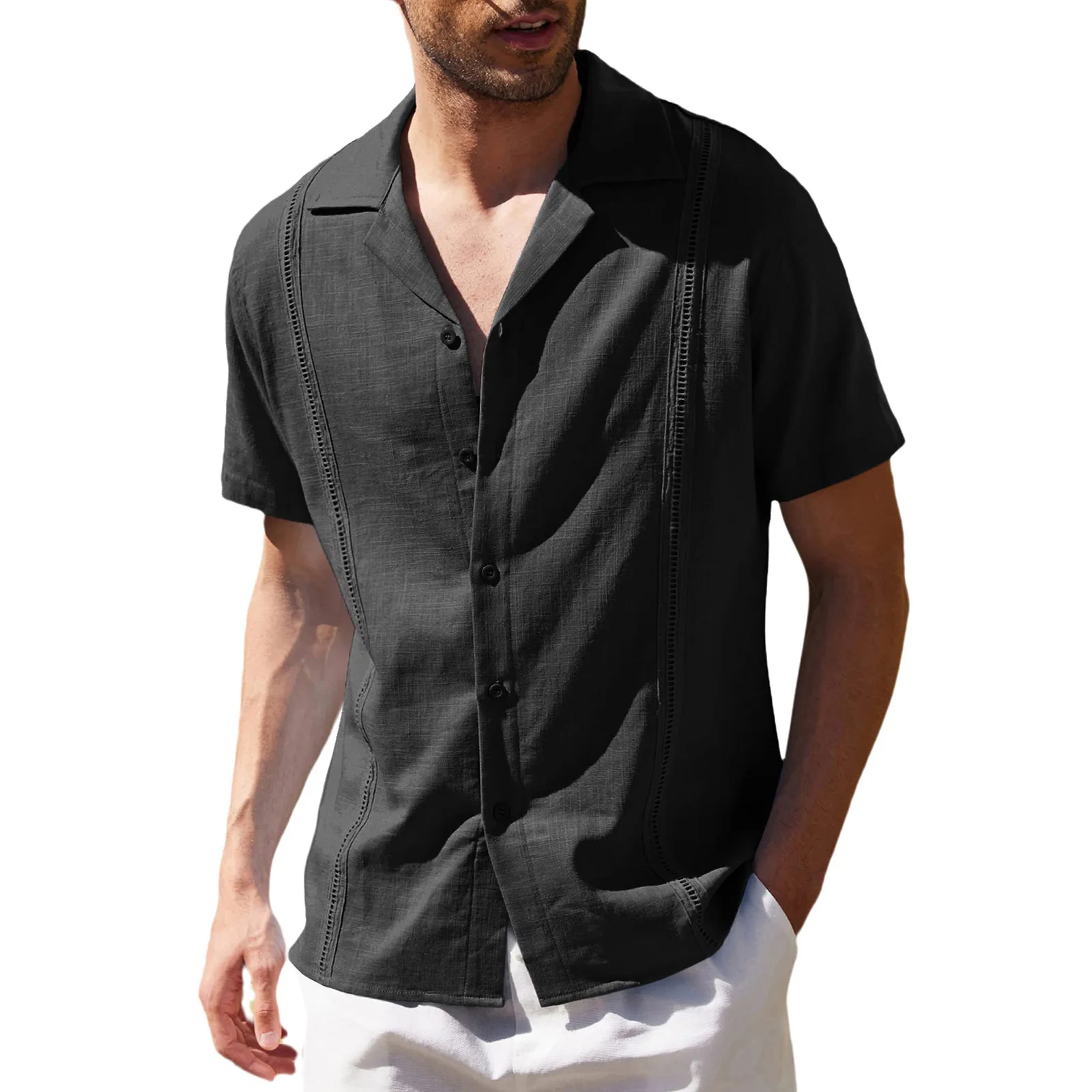 Summer New Men's Loose Button Shirts Comfortable Cotton Linen Short Sleeve T-Shirts Casual Beach Vacation Men's Street Shi