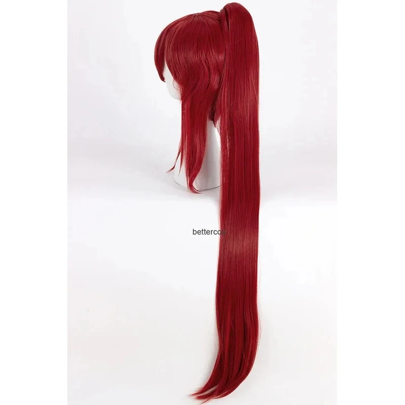 Фото Новые парики для косплея Erza Scarlet, 100 см, длинные, винно-красные, термостойкие, из синтетического волокна + шапочка для парика 20253;f'6,c;7.y;x;4'v\7,h/ №4