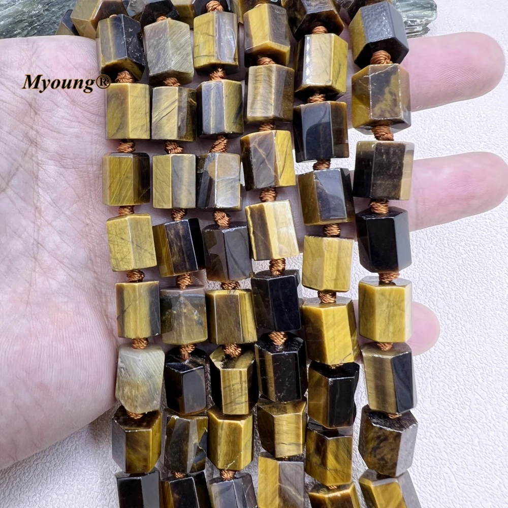 

10x12MM Faceted Natural Tiger Eye Stone Hexagonal Prism Loose Beads For DIY Jewelry Making MY230632
