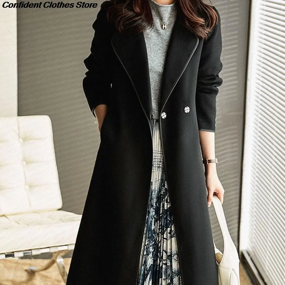 

Fashion Ladies Double Sided Nickel Coat Casual Korean Style Clothes High Quality Imitation Cashmere Long Jacket Oversized Tops