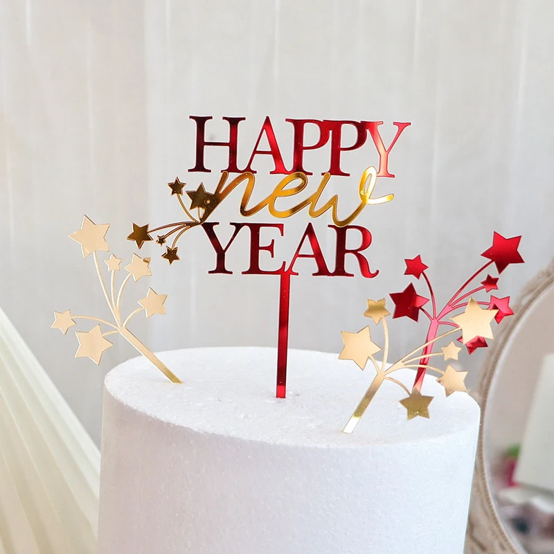 

1PC 2023 Acrylic Happy New Year Cake Topper New Year's Eve Party Baking Cake Topper Baking Decoration Accessories