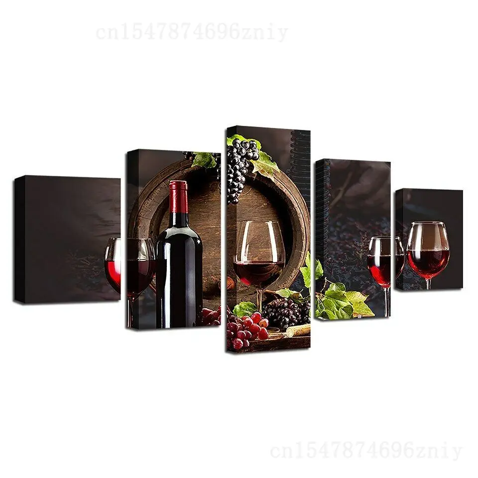 

5 шт., Настенная картина под виноград, бокалы и бочки