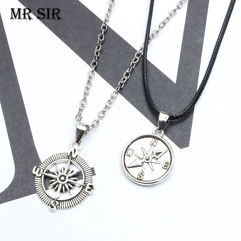 

Vintage Cross Compass Men Pendant Necklace Antique Silver Alloy Octagon Star Round Charm Leather Chain Necklace Fashion Jewelry