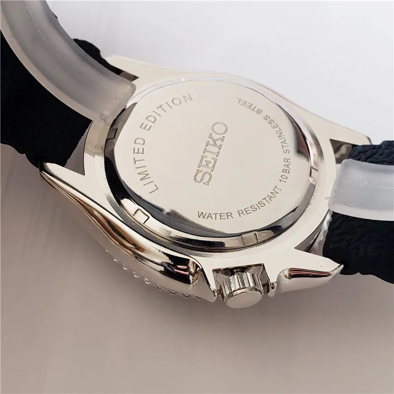 2022 New Seiko Watch Silver Strap Black Red Blue Bezel Quartz Fashion Luxury Date Sports Men's |