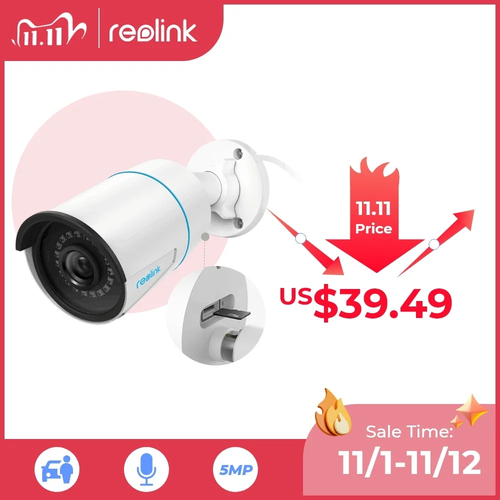 

Reolink RLC-410-5MP PoE IP Camera 5MP HD Outdoor Waterproof Infrared Night Vision Security Video Surveillance with SD card slot