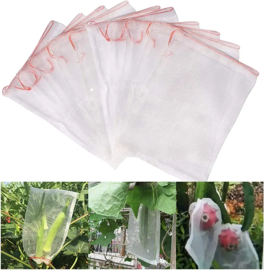 

100PCS Fruit Protection Net Bags With Drawstring Grapes Fruit Protection Bag Agricultural Pest Control Anti-Bird Mesh Grape Bag