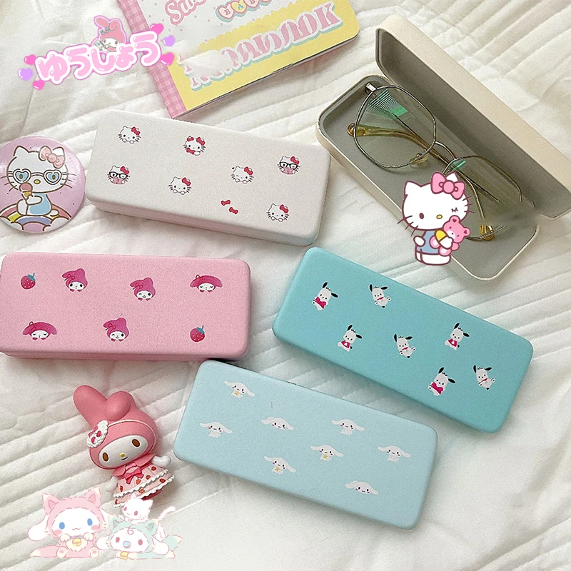 

Cute Mymelody Sanrio Kuromi Cinnamoroll Eyeglass Case Kawaii Student Portable Sunglasses Myopia Storage Box Toys Girls Gifts