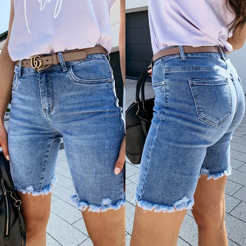 

jean shorts women summer women jeans denim ripped five-point pants fashion raw fringe fringe summer new high waisted jeans