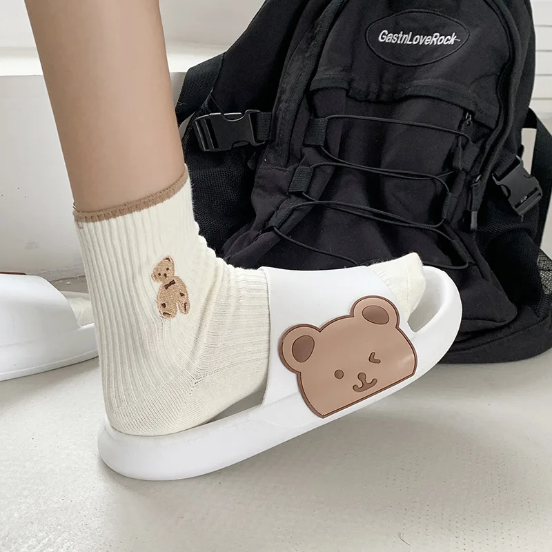 

Summer Women Men's Slippers Indoor Bath Thick Platform Non-slip Home Couple Cartoon Flip Flops Bear Beach Sandals Ladies Shoes