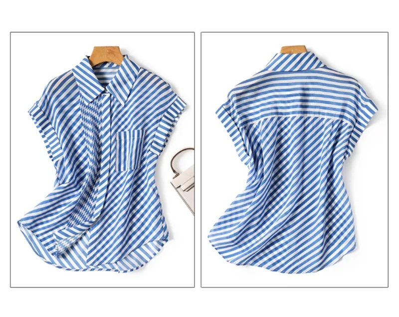 Шифоновая женская рубашка в полоску винтажные блузки летние женские топы без
