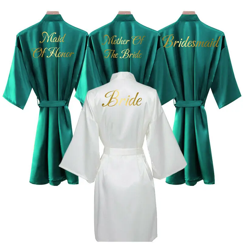Women Robe Silk Satin Robes Bridal Wedding Robe Bridesmaid Robes Bride Robe Gown Solid Robe & Slippers