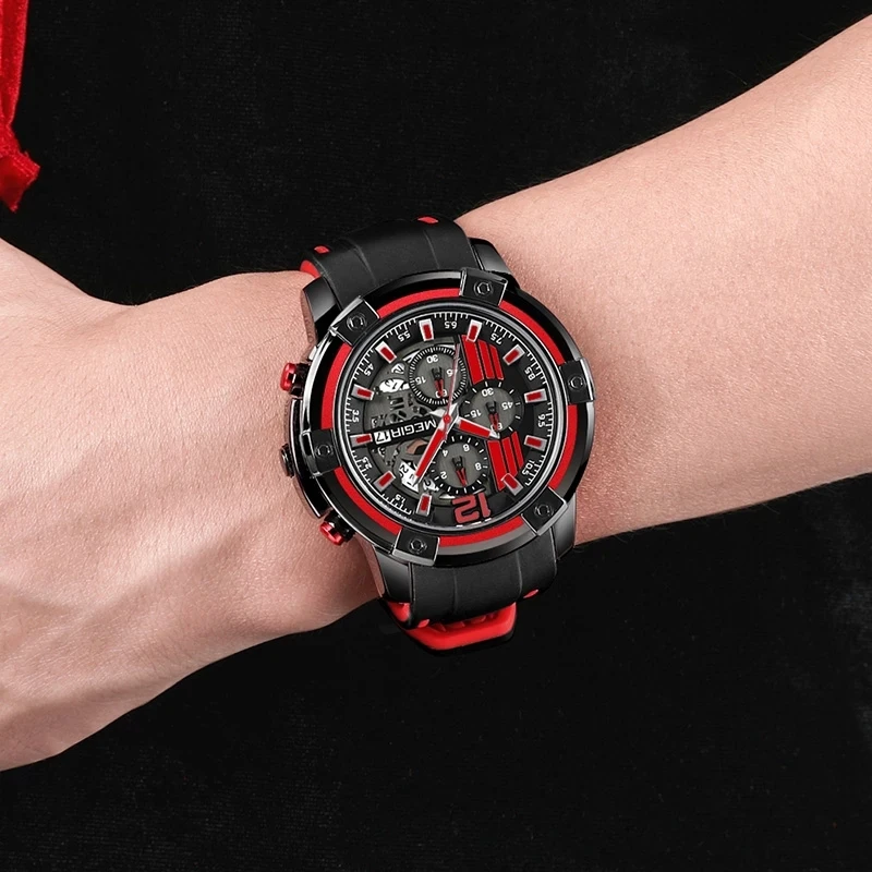 

MEGIR 2022 New Men's Watches Fashion Sports Design Multifunctional Chronograph Quartz Calendar Display Waterproof Watch For Men