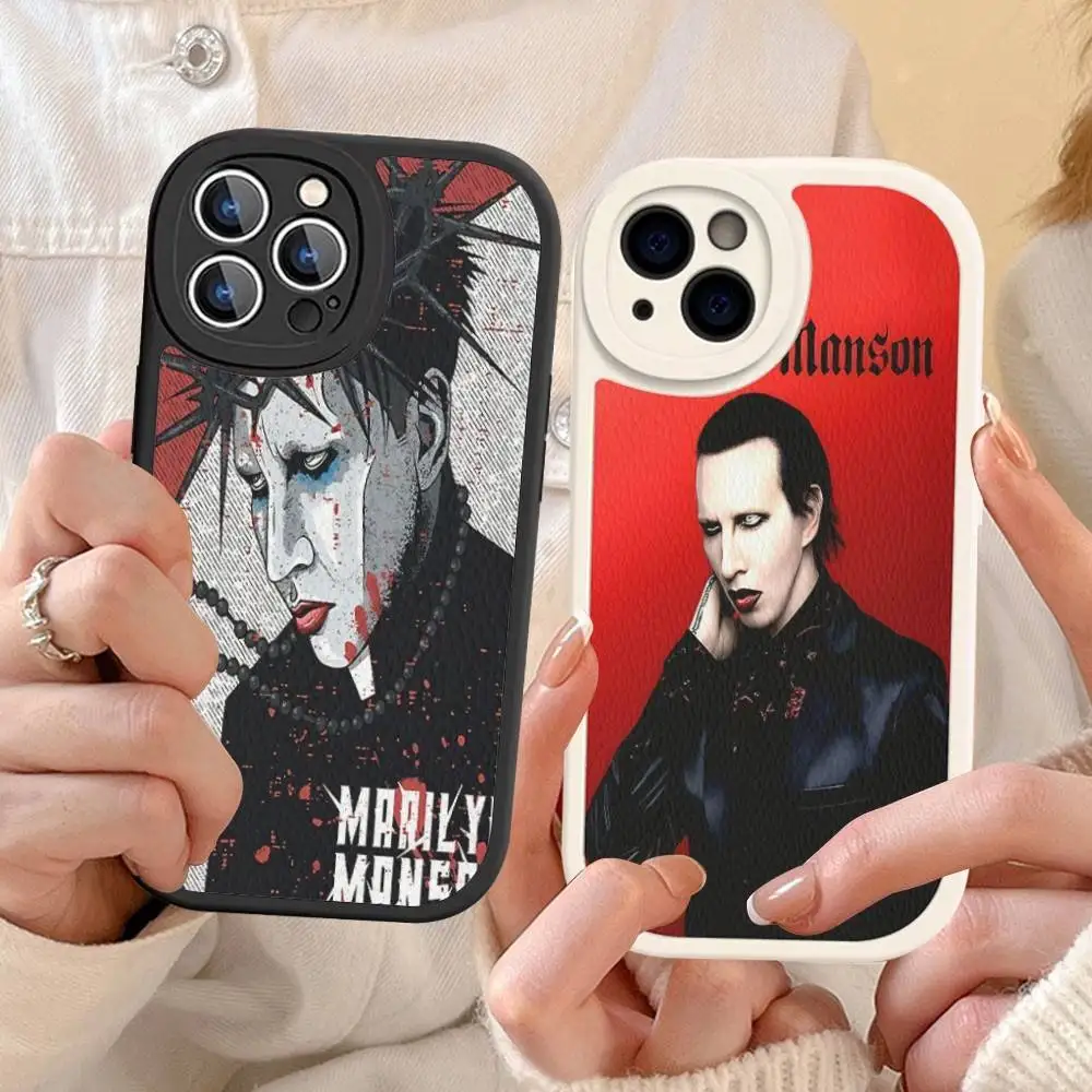 Фото Кожаный чехол для телефона Singer M-Marilyn M-Manson для iPhone 16 15 14 16E 13 12 11 Pro Max Plus №3
