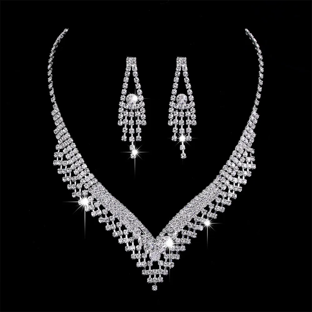 

Стразы кристаллические свадебные ювелирные изделия комплект серьги ожерелье свадебное платье Геометрические элегантные романтичные пода...