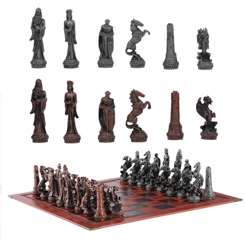 Металлическая тема шахматы роскошный рыцарь настольная игра развлекательная игрушка кожаная доска набор подарок Дракон солдат Тема Спорт