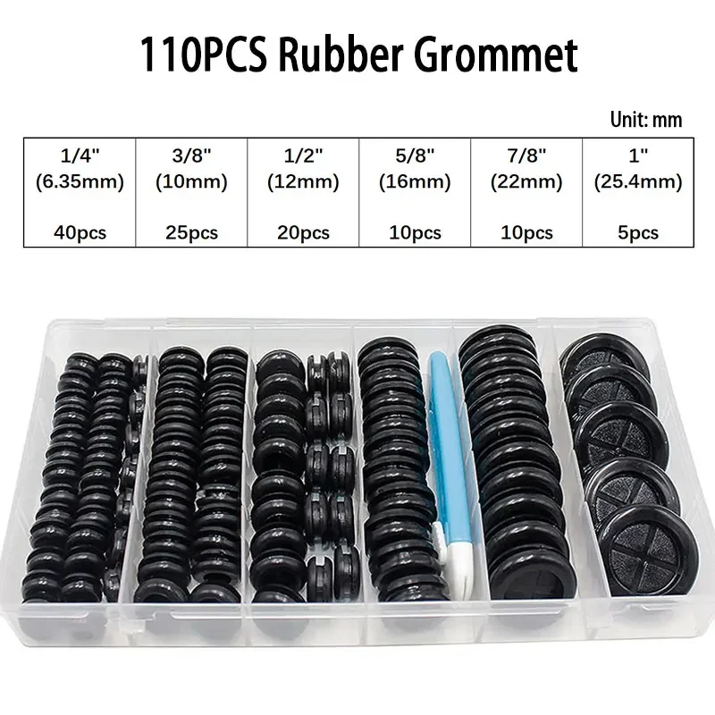 

110 шт., 6 размеров, резиновые Двойные закрытые круглые пробки для отверстий