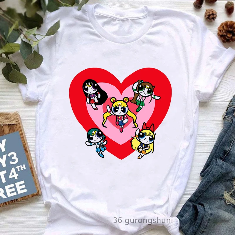 

Summer Kawaii Love Sailor Moon Cartoon Print T Shirt Girls Japan Anime Harajuku Clothes White Funny Tshirt Women Tops Tee Shirt