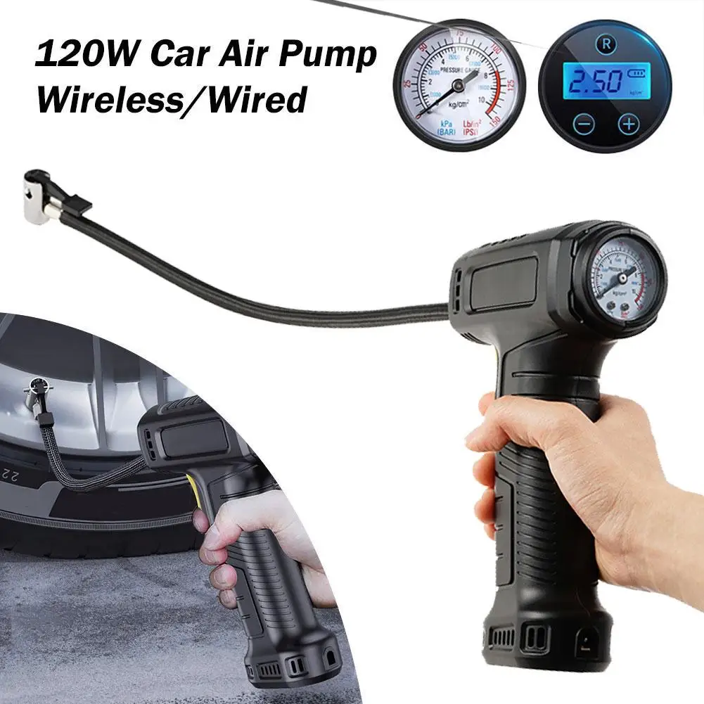 

120W Car Air Pump Wireless/Wired Electric Car Tire Inflatable Pump Portable Air Pump Car Tire Inflator Digital For Car Bicy T2N1