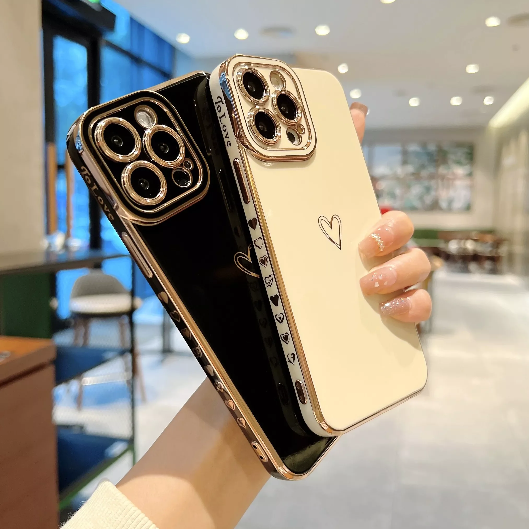 

Soft Shockproof Electroplating Love Heart Phone Case For Iphone 11 12 13 Pro MAX X XR XS 7 8 Plus SE 2020 Orange Blue Pink Cover