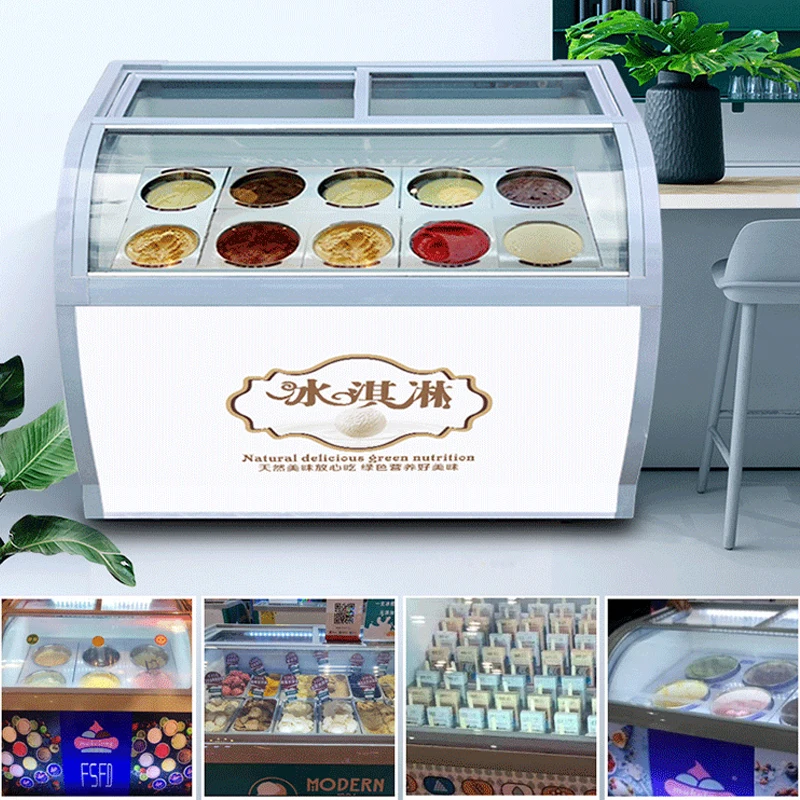 

Commercial Ice Cream Showcase Ice Porridge Freezer 6 Round Barrels Refrigerated Popsicle Display Cabinet