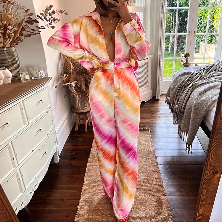 

2023 Новый Модный женский комбинезон с длинным рукавом и глубоким V-образным вырезом и широкими штанинами