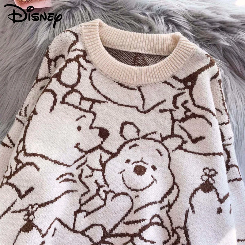 

Pooh Bear Casual Trend Knitted Pullovers For Women Y2k Korean Style Winter New Thick Sweaters Oversize Loose Clothes