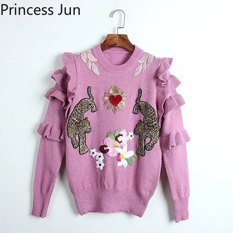 Женский винтажный свитер в дворцовом стиле пуловер с цветочной вышивкой и