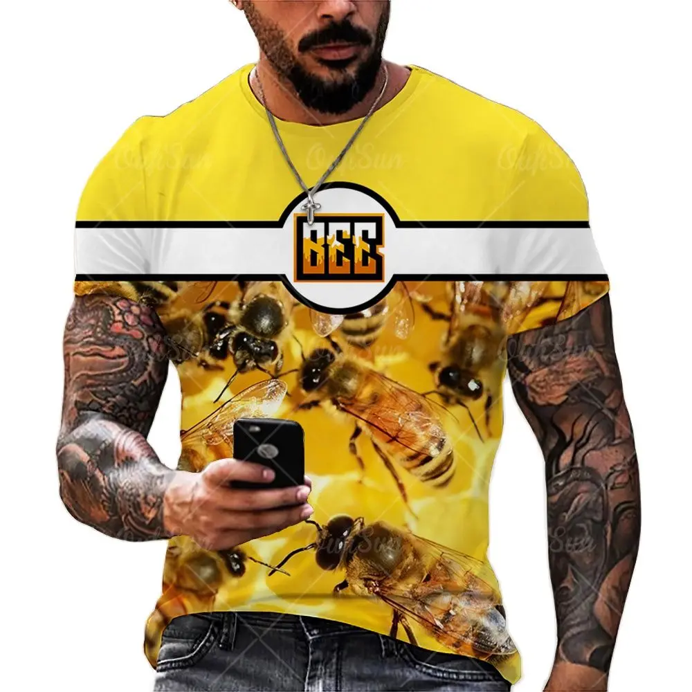 

2022 Summer Personality 3D Print T-shirt Men's Outdoor Bee Animal Casual Daily Breathable O-Neck Short Sleeve Tops Tees XXS-6XL