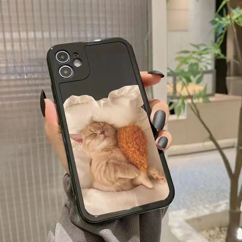 

Sleeping Cat Glossy Case For iPhone 13 Case Silicon For iPhone 11 12 13 Pro Max XR 7 8 11 Pro X XS Max Plus Mini Phone Cover