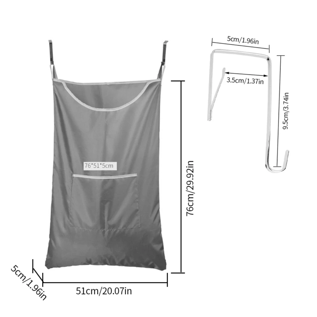 

Bathroom Storage Bag Household Hanging Dirty Clothes Laundry Pouch Zipper Sundries Organizer with Hooks